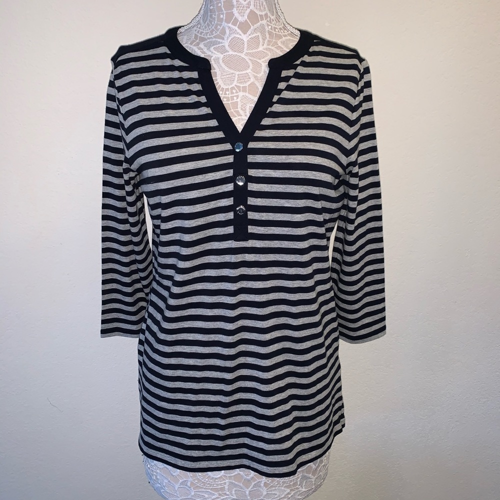 Michael Kors Navy & White Striped Top 3/4 Sleeve